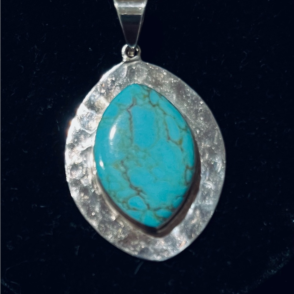 Sterling Silver Mexican Modernist 925 Handcrafted Turquoise Pendant